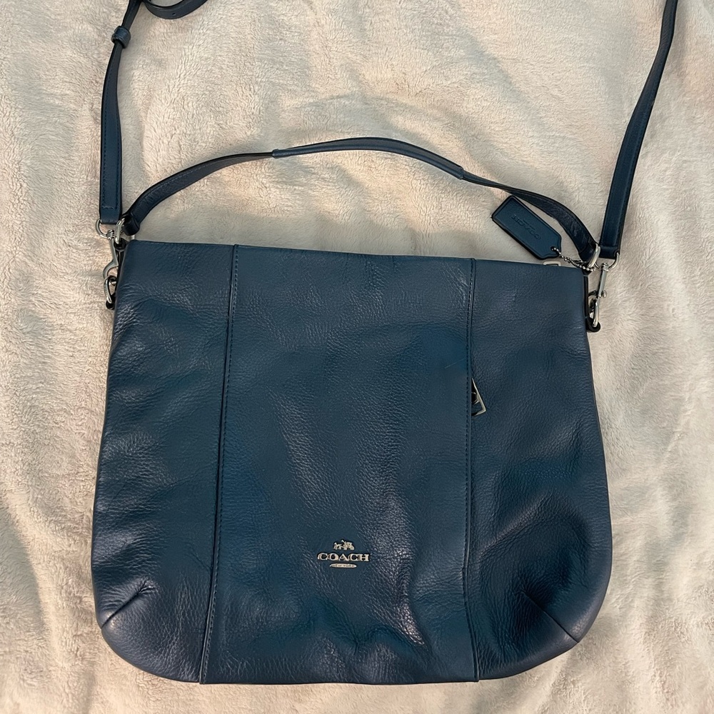 VINTAGE BLUE SOFT GRAIN LEATHER COACH TOTE